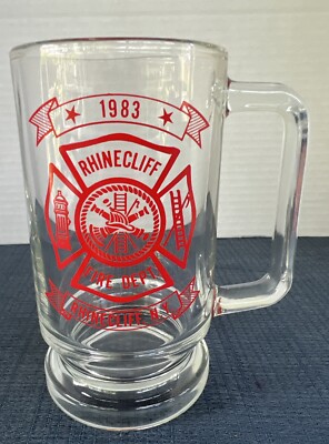 Vintage 1983 Rhinecliff NY FD Beer Glass Fire Department Mug Firefighting RFD