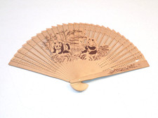 Vintage Wood Hand Asian Fan PANDA