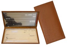 Tan Fine Leather Plain Standard Checkbook Cover Long Wallet Croc Cowboy Style