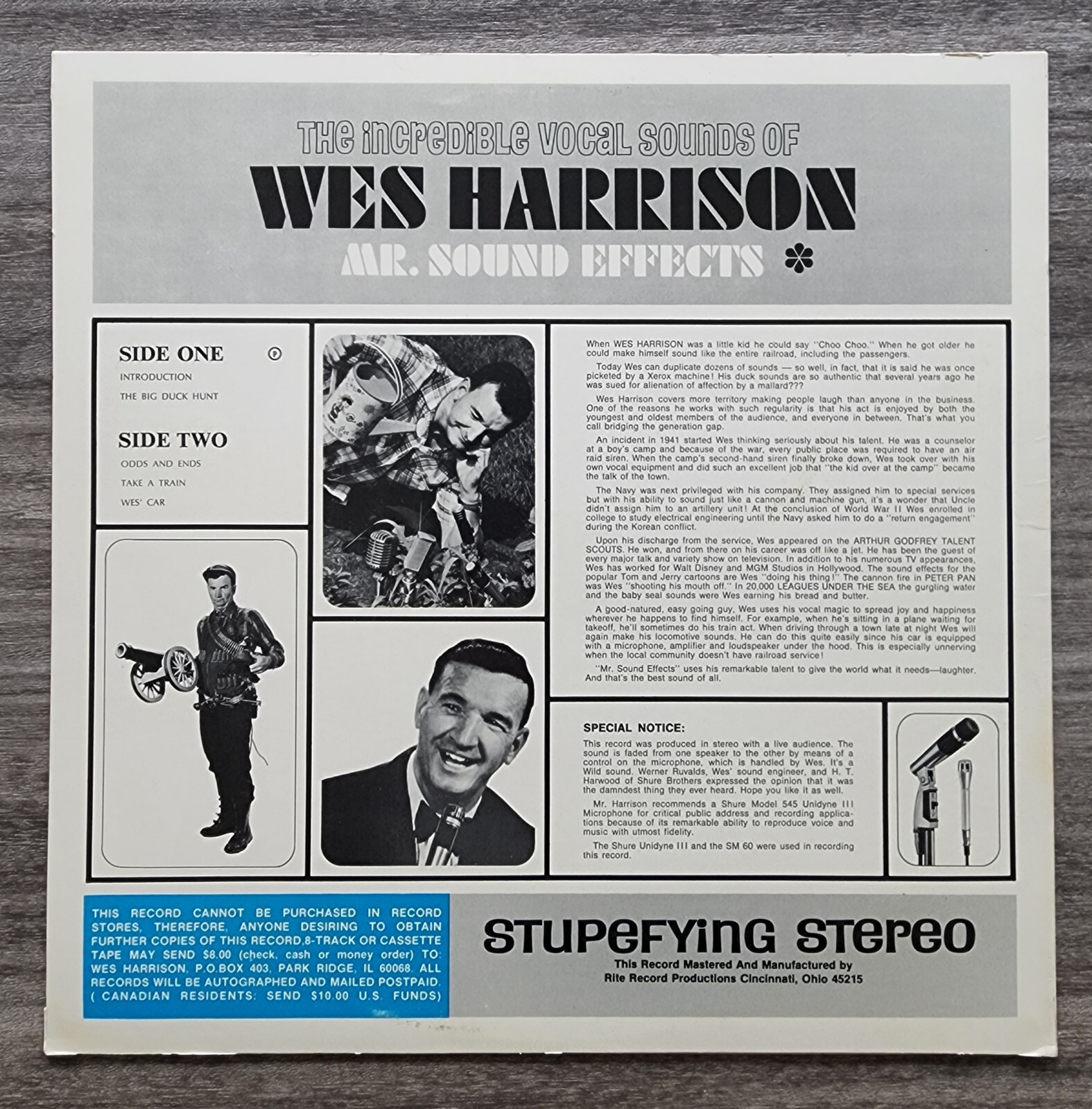 Wes Harrison Signed The One And Only Vinyl Record Mr Sound Effects RAD