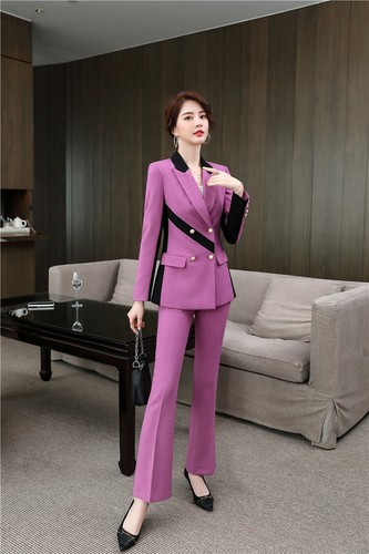Tailleur completo donna viola nero giacca manica lunga pantalone elegante  4861 | eBay
