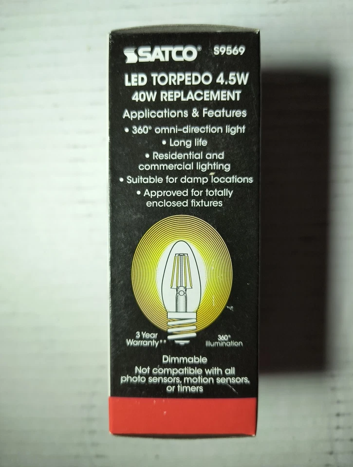Satco S9569 4.5W =40W ETC LED Filament Bulb 120V Medium E26 Clear Warm White - Image 4 of 4