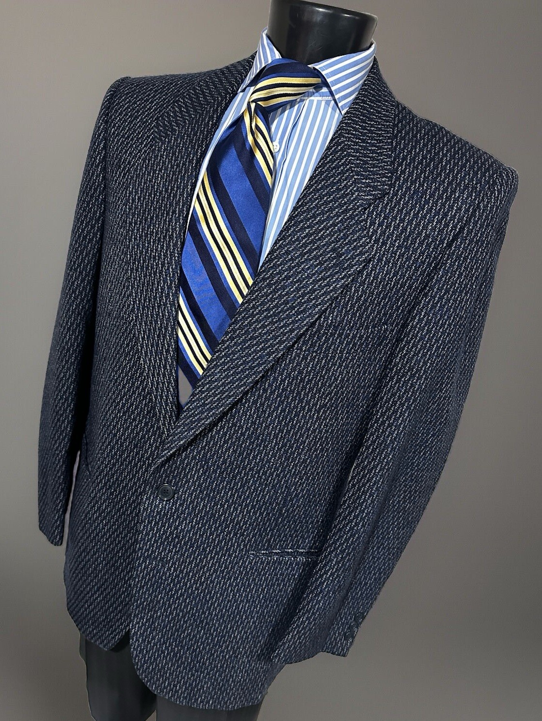 Cappotto sportivo uomo vintage Yves Saint Laurent lana blu notte 44 R