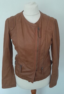 BRAMPTON - Biker Style ECHT LEDER Jacke natur hellbraun weich Größe S 10 - ATEMBERAUBEND