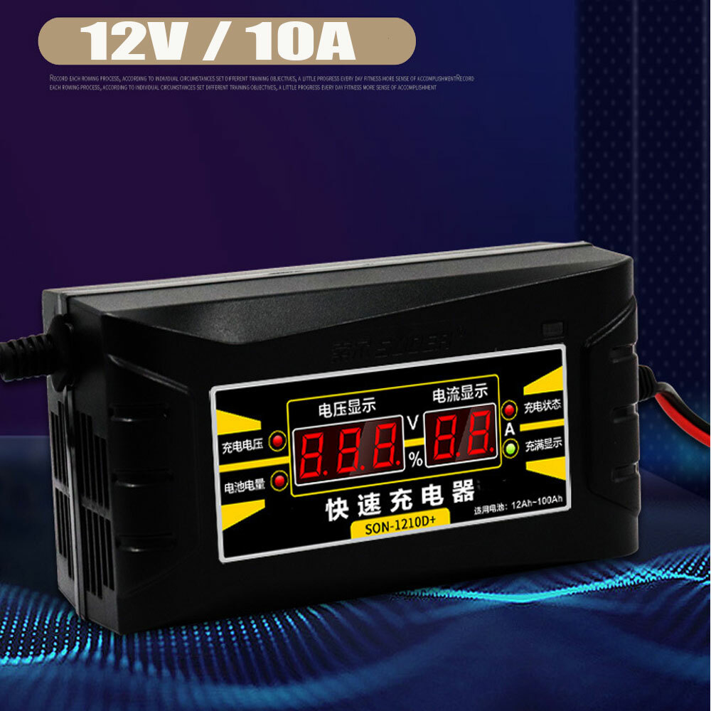 12V 10A Auto Fast Smart Lead-acid GEL Battery Charger For Car Motorcycle LCD US