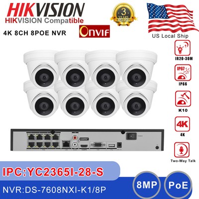 Hikvision 8CH 12MP 8PoE NVR Security System Kit 8MP Turret IR IP Camera MIC Lot