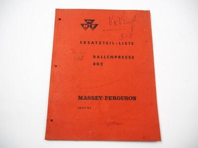 Massey Ferguson 802 Baler Parts List Parts Catalog 1961