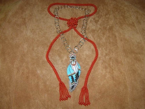 Corn Maiden Pendant/Pin-White Gold Necklace--Italian Coral Bead Necklace--"Set" - Afbeelding 1 van 7