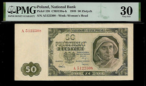 Poland 50 Zlotych 1948 PMG 30   P# 138 Series # A 5122308