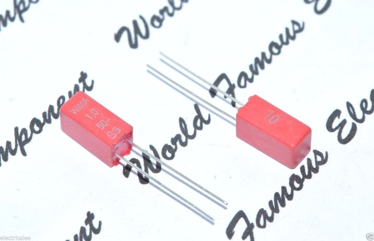 2 WIMA MKS02 10% 50V 1uF 2.5mm Metallized Polyester Capacitor 2 WIMA MKS02 10% 50V 1uF 2.5mm Metallized Polyester Capacitor