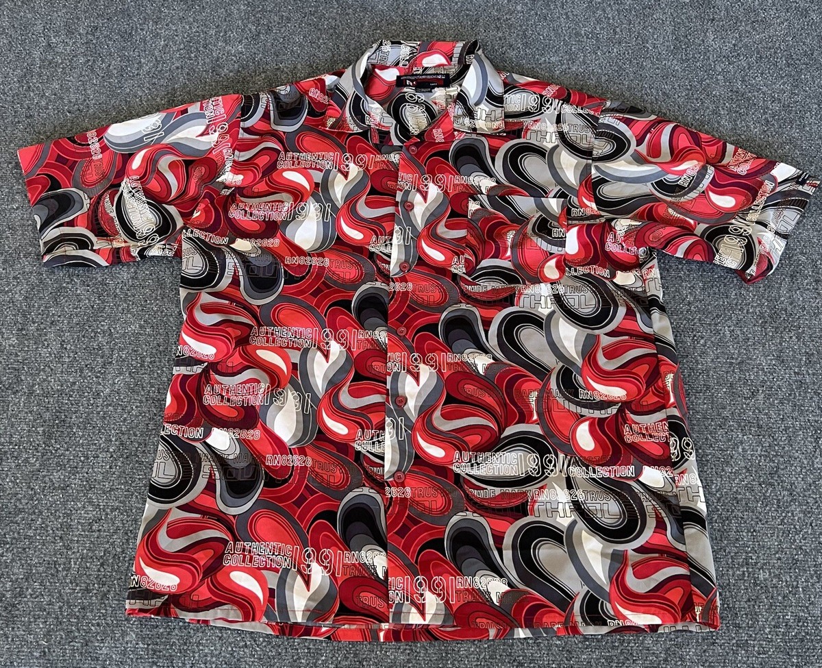 Southpole Y2K Mens XL Shirt Red Gray “Authentic Collection” AOP