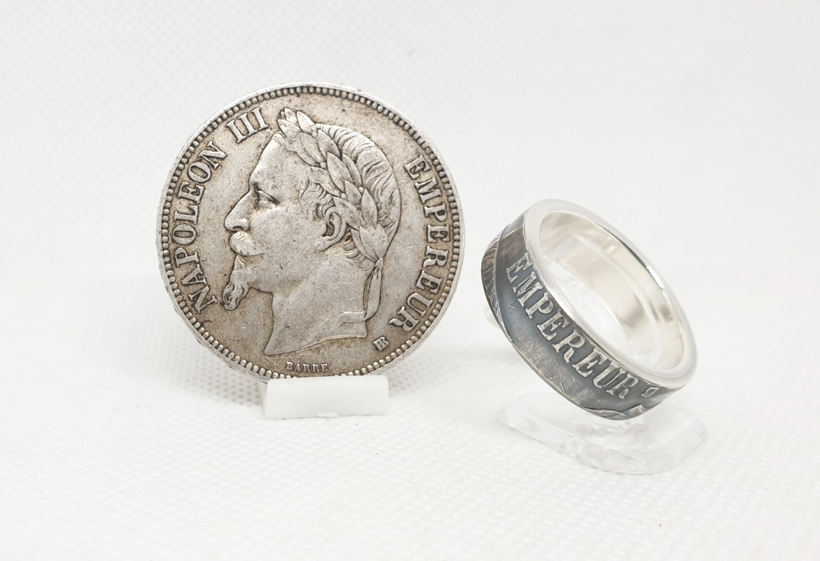 Bague monnaie 5 Francs Napoléon III alliance en argent cadeau idéal anniversaire