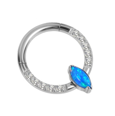 ASTM F-136 CZ Pave Face With Marquise Opal Stone Center Hinged Segment Hoop Ring