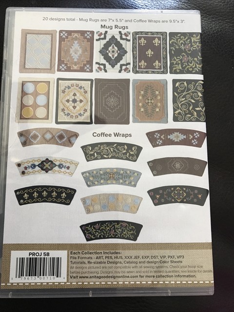 Anita Goodesign Machine Embroidery Designs Mug Rugs Coffee Wraps Proj58 For Sale Online Ebay