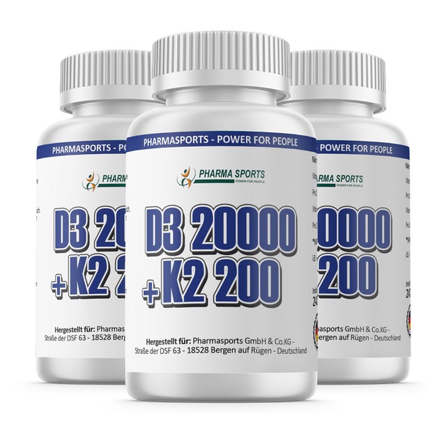 720 Tabletten Vitamin D3 20.000 I.E. + Vitamin K2 200mcg MK-7 Menachinon-7 IE IU