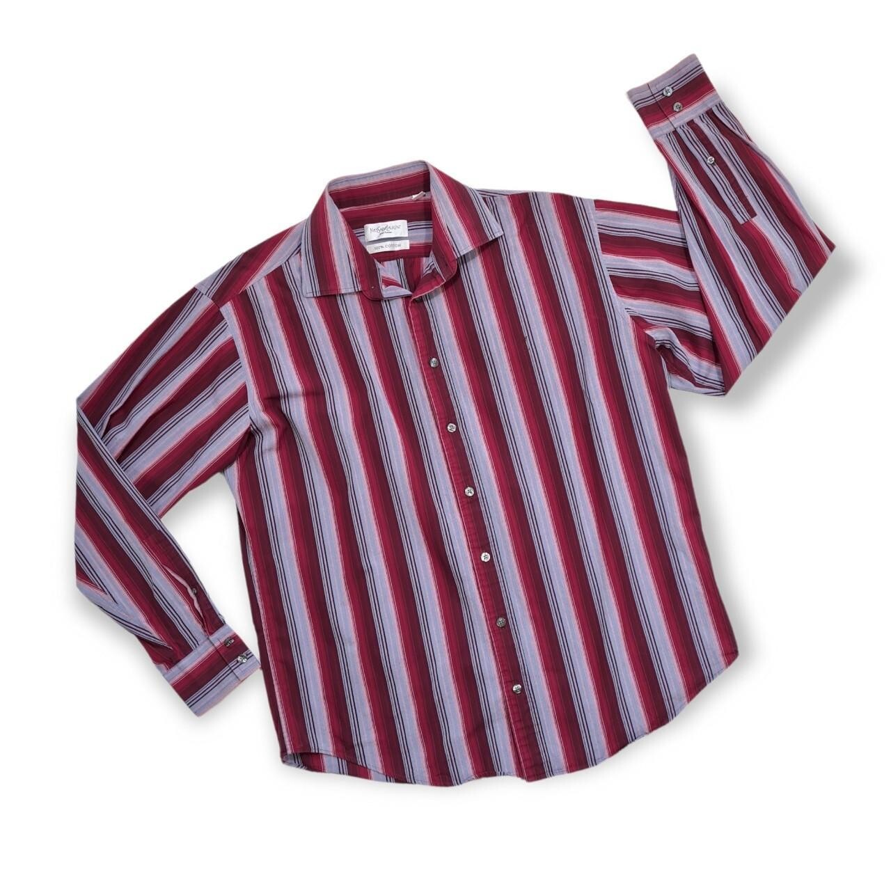 Camicia uomo Yves Saint Laurent con bottoni manica lunga L bordeaux con righe blu