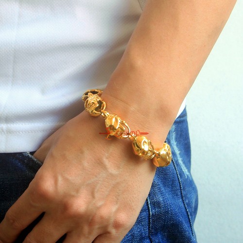 Herren Schwer Edelstahl Schädel Kette Glied Halskette Armband Gothic Vergoldet - Bild 6 von 20