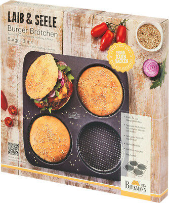 Burger Brötchen Blech 4er Brot Backblech Laib & Seele Backform  Rezepte Birkmann