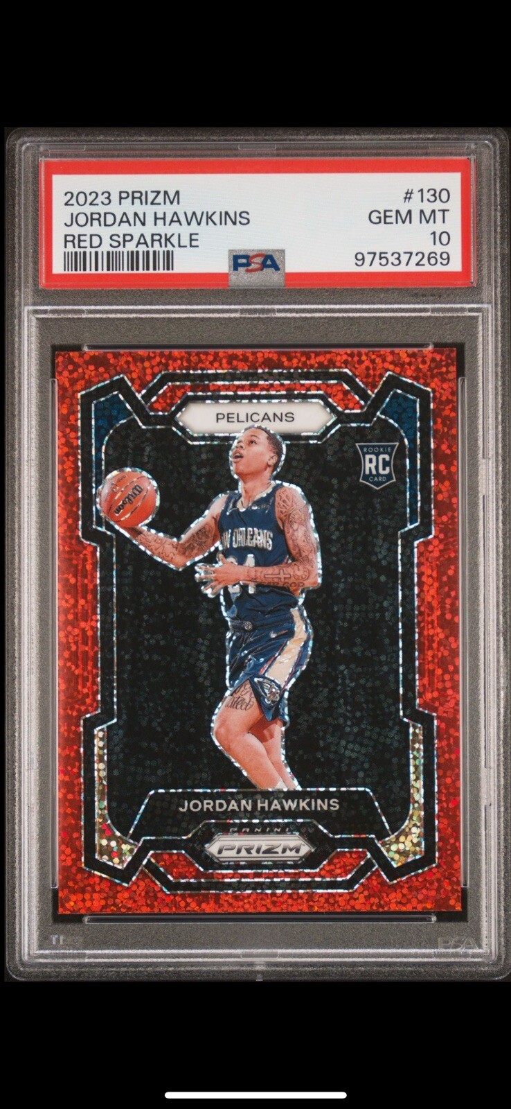 2023 Prizm Jordan Hawkins Red Sparkle Rookie SP #130 PSA 10