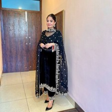 PRESENTING BLACK HEAVY VELVET PALAZZO SUIT WITH SOFT NET DUPATTA FOR WOMEN