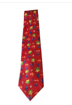 Herren Designer Krawatte Havanna von TIE RACK rot mit bunten Blumen Motiven.
