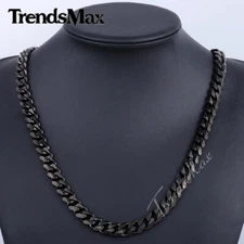 11mm Mens Chain Black Tone Curb Cuban Link Stainless Steel Necklace 18-30 inch