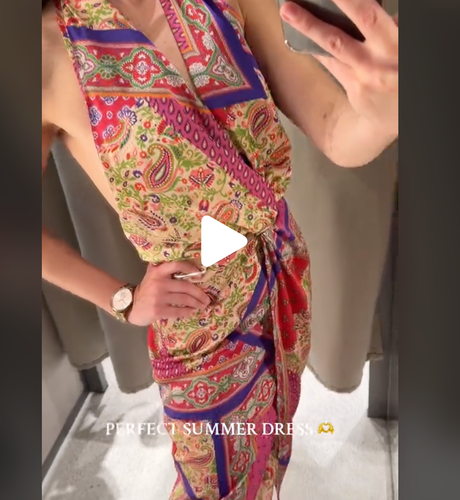 ZARA Nuevo Vestido Midi Halter Estampado Patchwork SS24 Púrpura Satinado Talla S Cachemira - Imagen 6 de 6
