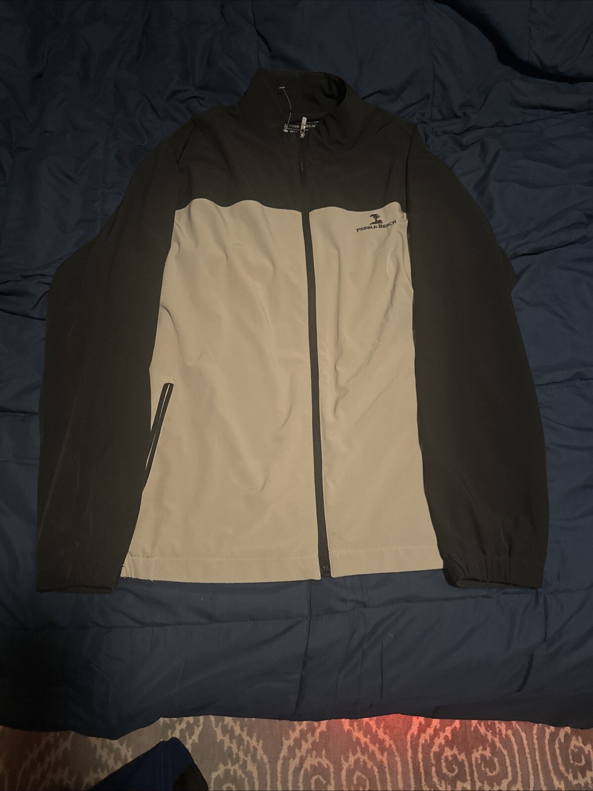 Men's Black & Beige Pebble Beach Golf Windbreaker Jacket Size XL  