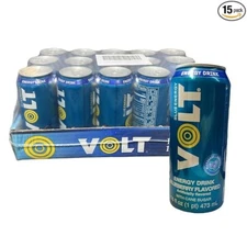 VOLT Blue Energy Drink 15 pcs Case 16 fl. oz. - Blueberry flavor 