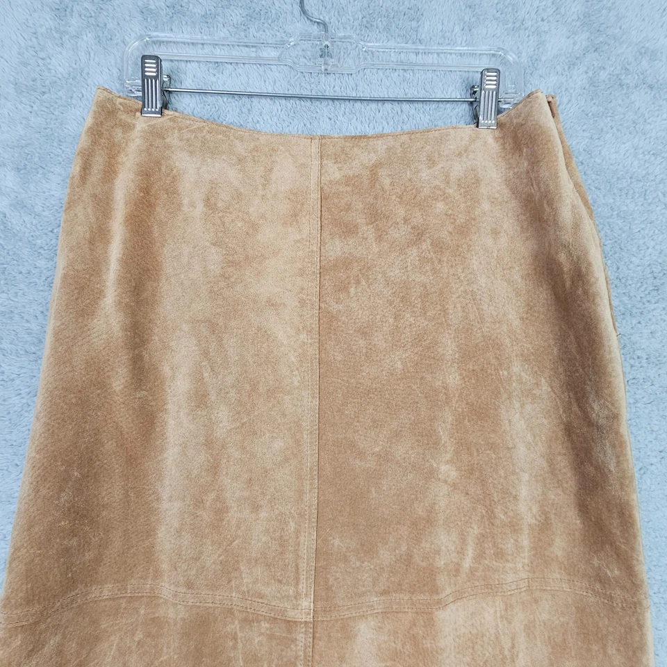 Saia Feminina Cabelas Tamanho 12 Couro Bege Cowboy Ocidental Linha A Midi Zíper Lateral - Imagem 2 de 4