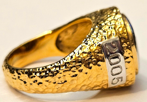 Stylish Michael Kors Hammered 18K Gold Plated/Silver Blue Sapphire Ring MK 2005 - Picture 6 of 20