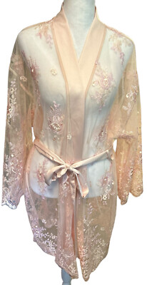 Vtg Rya Collection Robe Women s Sz M/L Embroidered Lace Robe