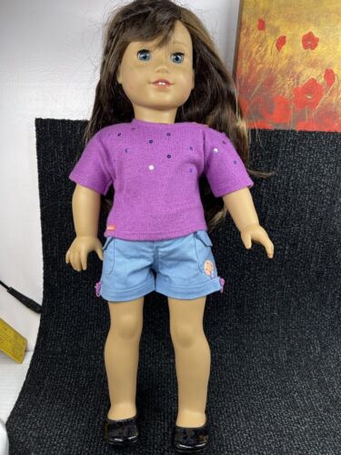 Authentic American Girl Doll Samantha Whit Black Shoes Short Blouse Blue Eyes
