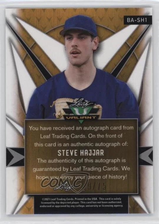 2021 Leaf Valiant Navy Blue /75 Steve Hajjar #BA-SH1 Auto - Image 2 of 2
