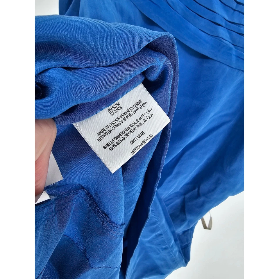 BCBGMaxazria Womens Sz S Cold Shoulder 100% Silk Blouse Blue Short Sleeve - Image 4 of 4