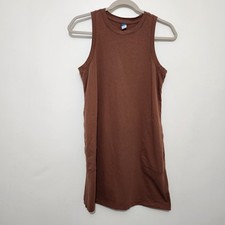 Old Navy Small Petite SP Brown Tank Shirt Dress Sleeveless with Pockets 31.5"