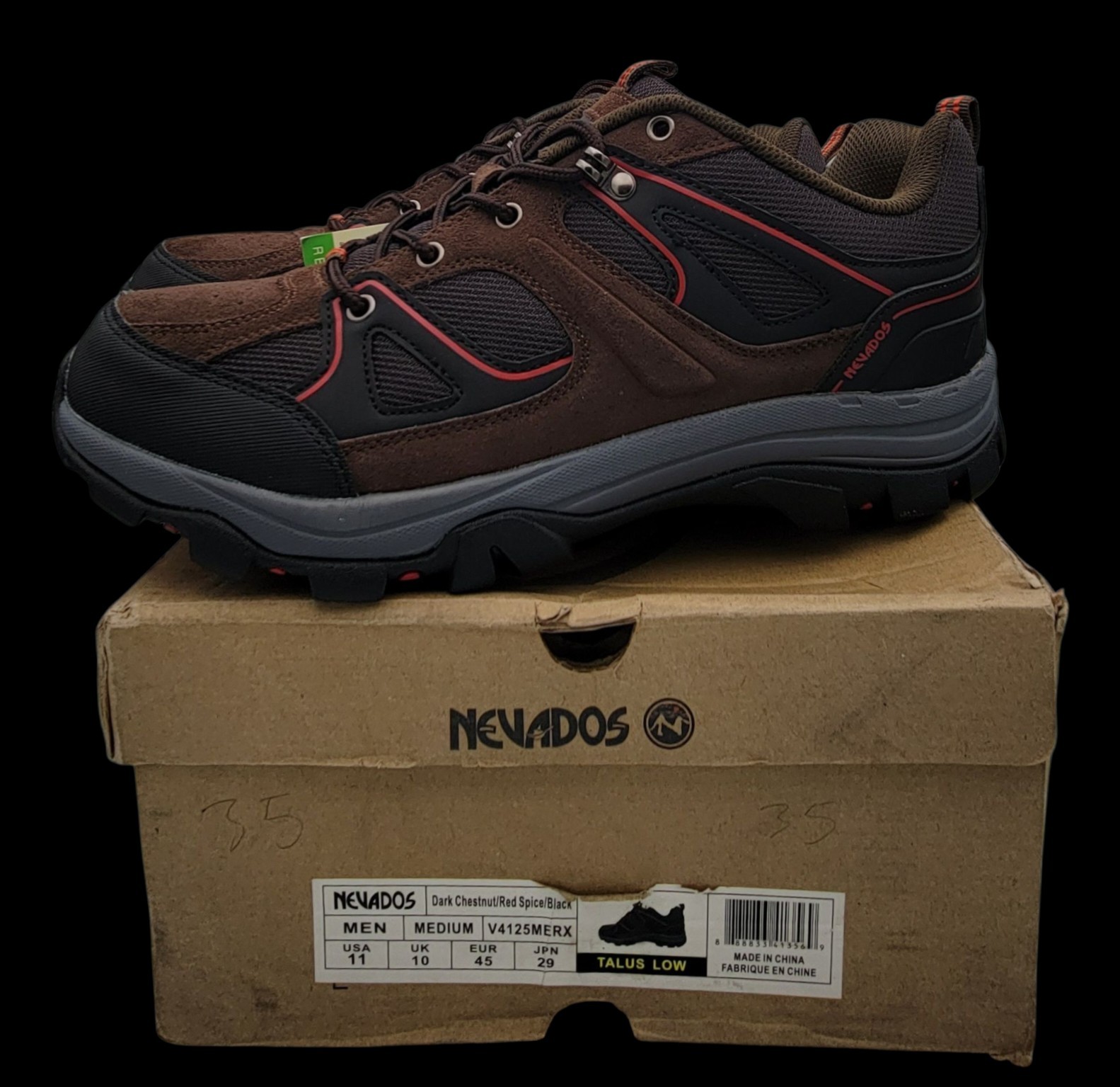  Nevados Talus Low Hiking Shoe Dark Chestnut/Red Spice/Black Men’s Size 11 M Usa