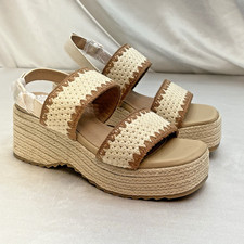 Yellow Box Women's Hellen Natural Platform Wedge Sandals Woven Straps Size 7.5