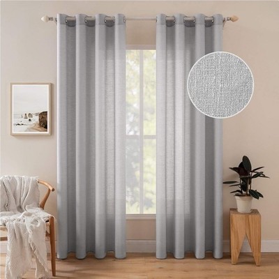 2er Set Voile Vorhang Leinenvorhang hellgrau transparent weich lichtdurchlässig