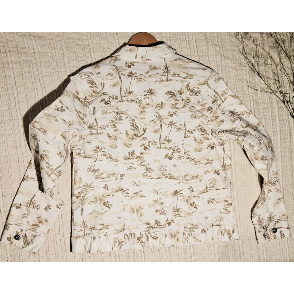 Chaqueta de Jean Belle By Kim Gravel Tropical Estampado de Palma Algodón Beige Para Mujer Talla M Foto 2 de 4