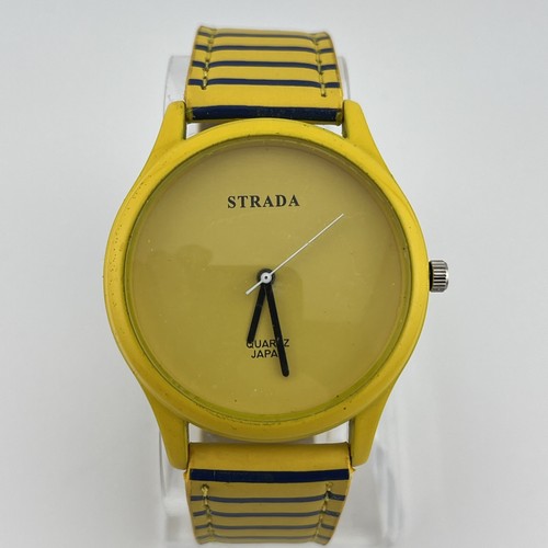 Strada Watch Women 40mm Yellow Case Stripped Yellow & Blue Band- New ...