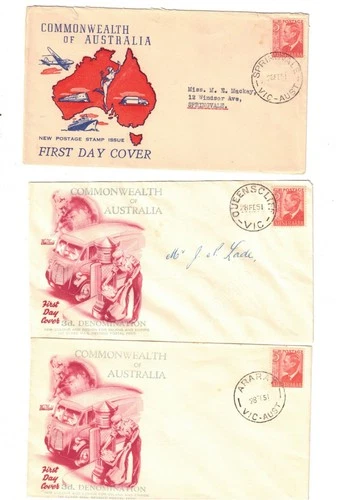 Australia 1951 FDCs,cds ARARAT, SPRINGVALE & QUEENSCLIFF Vic  (3)