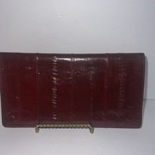 Vintage Burgundy Genuine Soft EEL Skin Checkbook Case Wallet