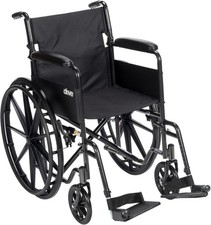 Drive Medical Silver Sport 1 Folding Transport Wheelchair, Lightweight Black