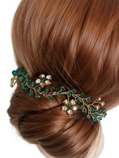 Green Bridal Headband Wedding Hair Accessories for Brides Handmade Costume Pa...