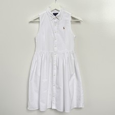 Polo Ralph Lauren Girls White Oxford Sleeveless Belted Shirtdress Size 12 Pony