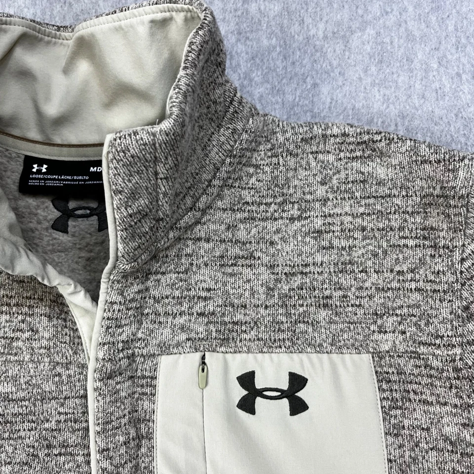 Suéter Pullover Under Armour Specialist Polar Para Hombre Mediano Beige Suelto 1/4 Cremallera Foto 4 de 4