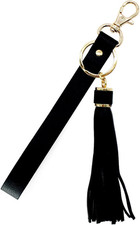 Black PU Leather Wristlet Strap with Tassel, Keychain Lanyard  Sturdy clasp, du