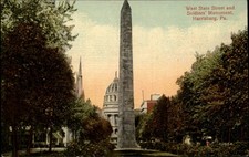 West State Street & Soldiers Monument ~ Harrisburg Pennsylvania vintage postcard