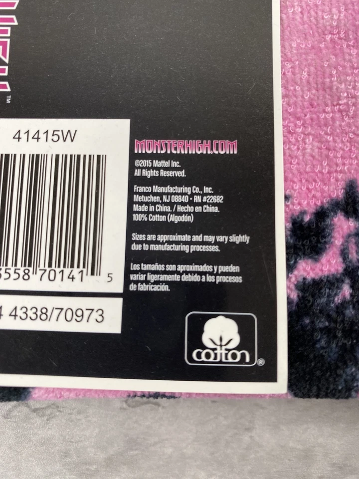 Toalla de playa Monster High espeluznante fresca 28x58 100 % algodón 2014 nueva stock antiguo Foto 3 de 4